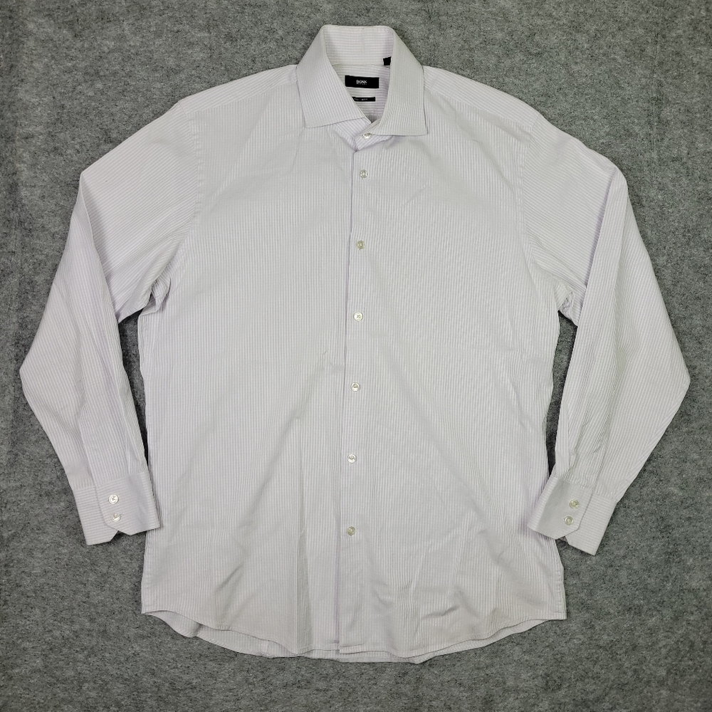 Hugo Boss White lavender Checkered long Sleeve Button Down Mens Size 16 32/33
